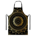 Black And Gold Mandala Print Bib Apron With Pocket