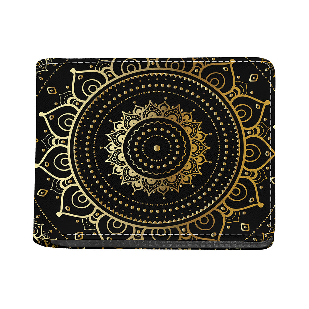 Black And Gold Mandala Print Bifold Wallet