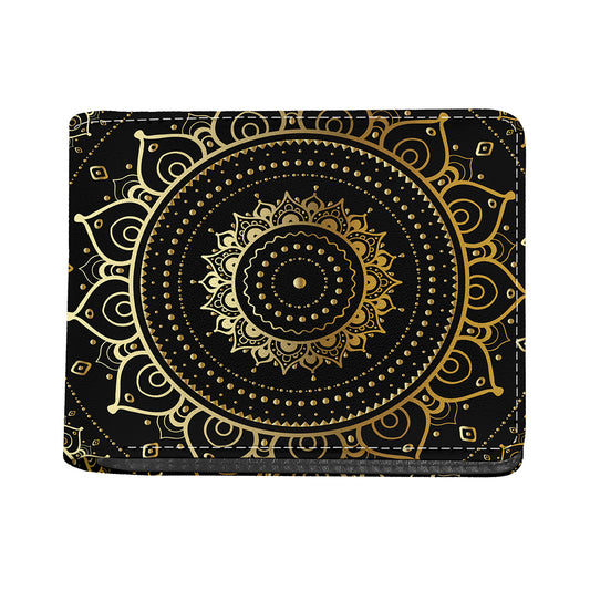 Black And Gold Mandala Print Bifold Wallet