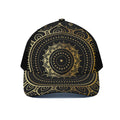 Black And Gold Mandala Print Black Mesh Trucker Hat