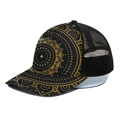 Black And Gold Mandala Print Black Mesh Trucker Cap