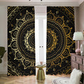 Black And Gold Mandala Print Dimout Pencil Pleat Curtains