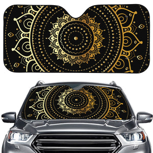 Black And Gold Mandala Print Car Windshield Sun Shade