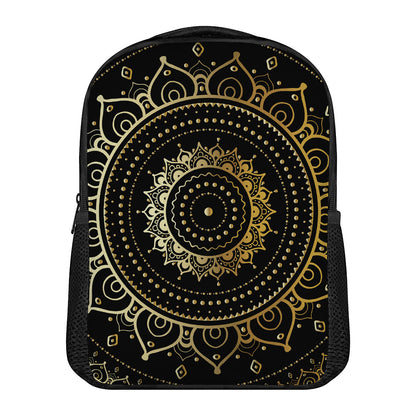 Black And Gold Mandala Print Casual Backpack