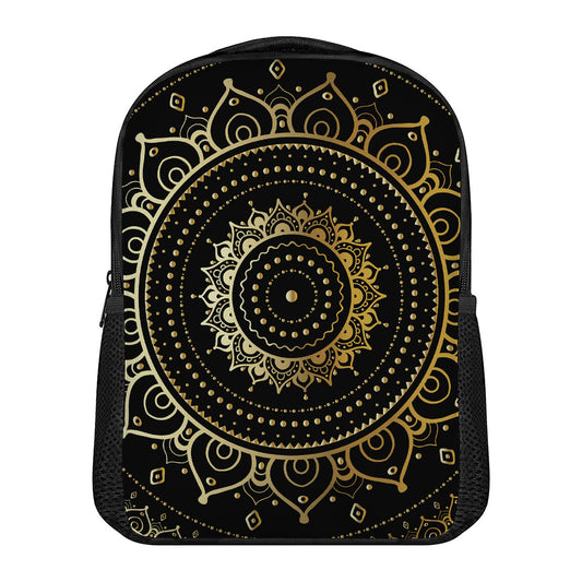 Black And Gold Mandala Print Casual Backpack