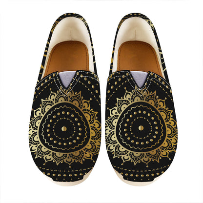 Black And Gold Mandala Print Casual Shoes