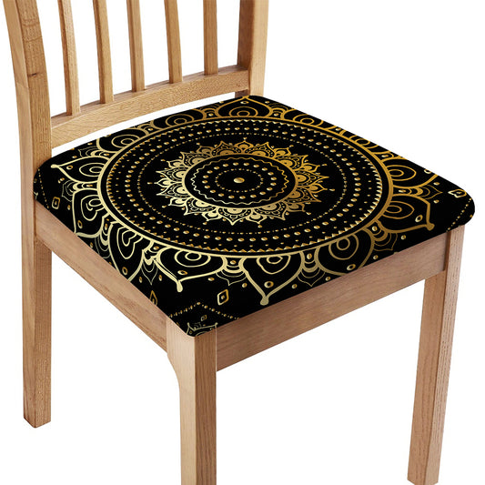 Black And Gold Mandala Print Chair Cushion Cover