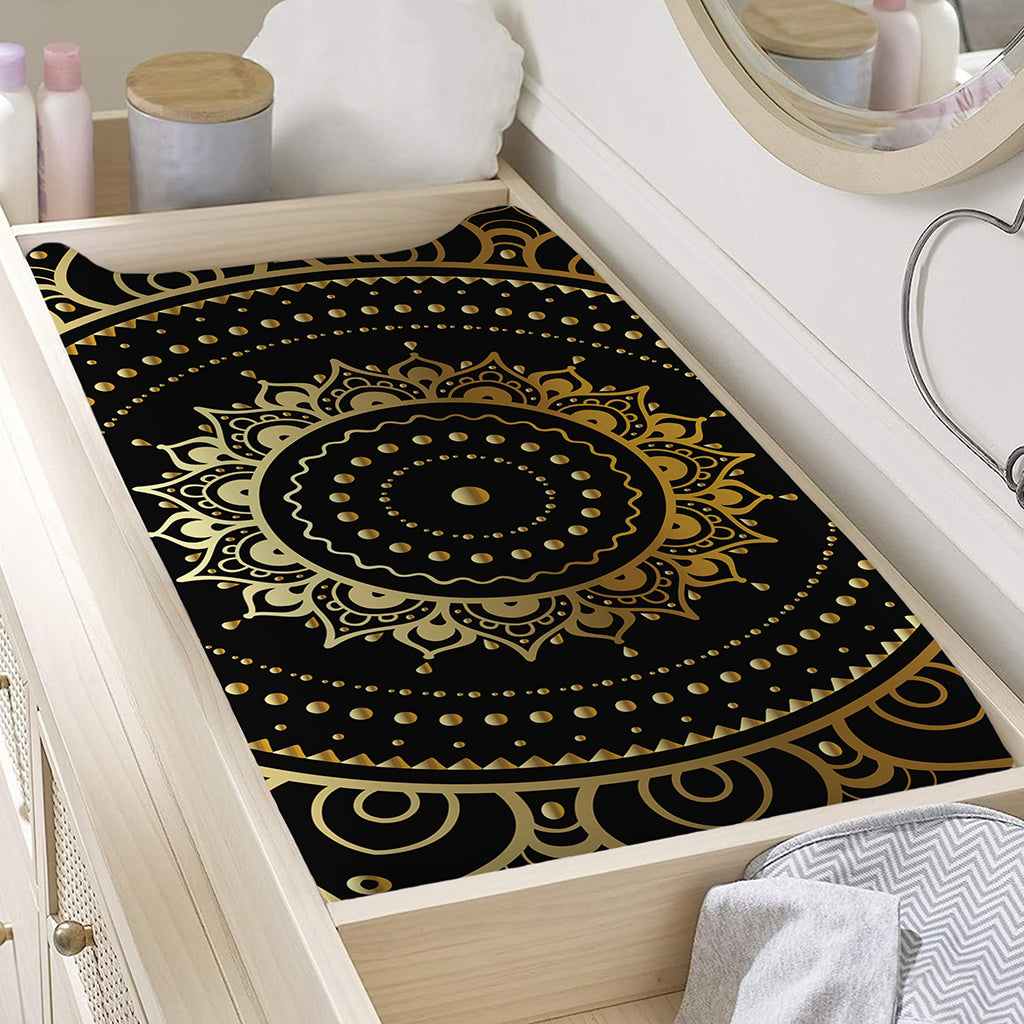 Black And Gold Mandala Print Changing Pad Cover