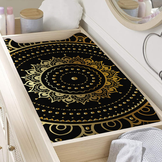 Black And Gold Mandala Print Changing Pad Cover