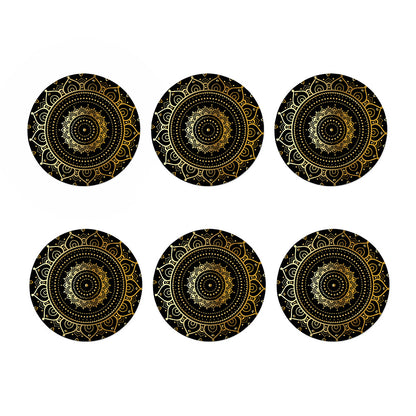Black And Gold Mandala Print Coaster Set
