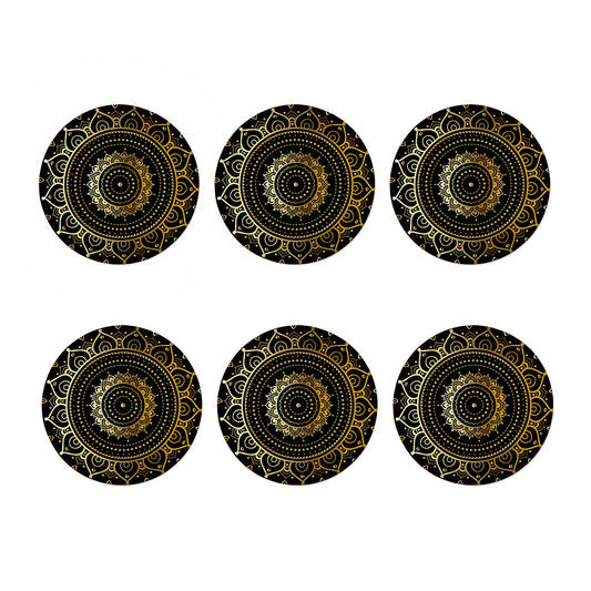 Black And Gold Mandala Print Coaster Set