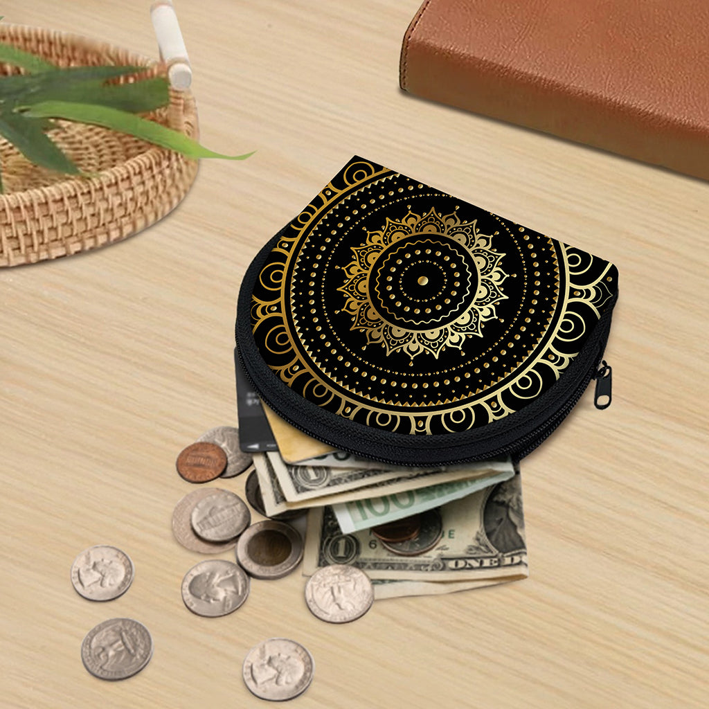 Black And Gold Mandala Print Coin Purse