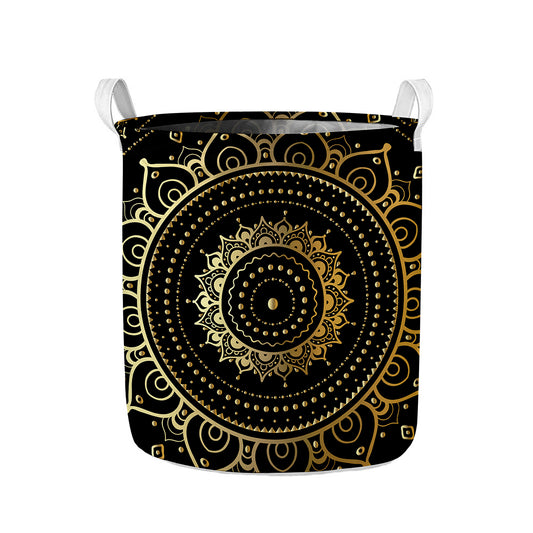 Black And Gold Mandala Print Collapsible Laundry Basket