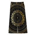 Black And Gold Mandala Print Cotton Front Slit Maxi Skirt