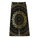 Black And Gold Mandala Print Cotton Front Slit Maxi Skirt