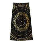 Black And Gold Mandala Print Cotton Front Slit Maxi Skirt