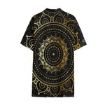 Black And Gold Mandala Print Cotton Hawaiian Shirt
