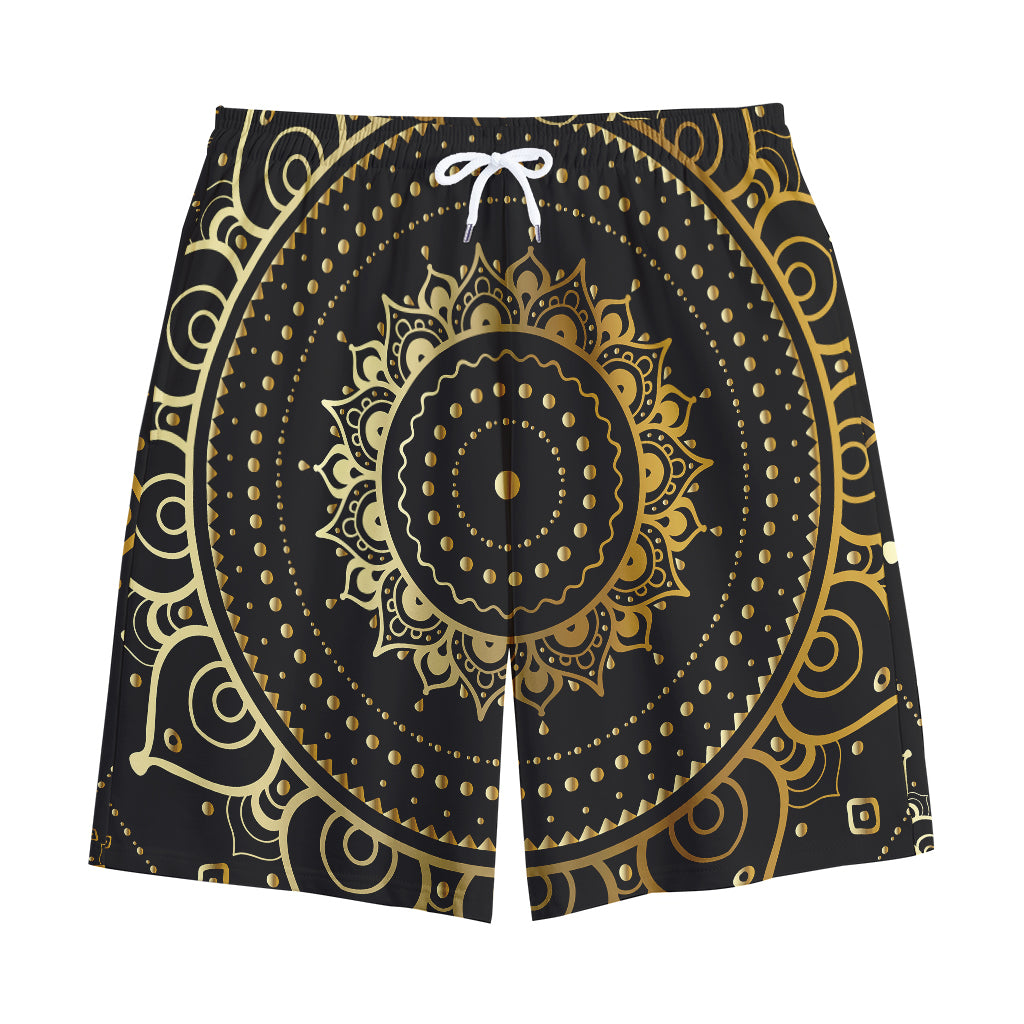 Black And Gold Mandala Print Cotton Shorts
