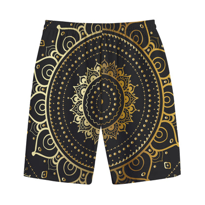Black And Gold Mandala Print Cotton Shorts