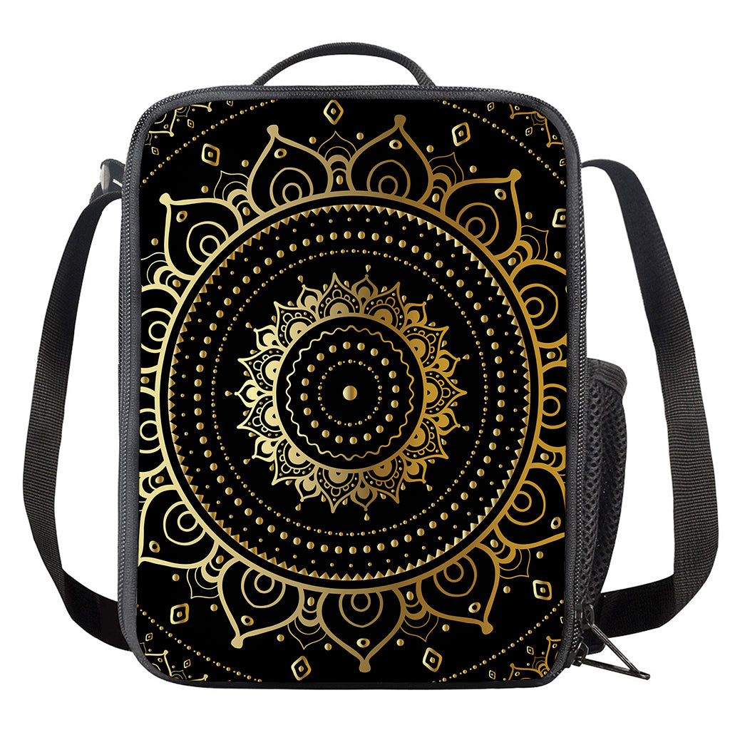 Black And Gold Mandala Print Crossbody Lunch Bag