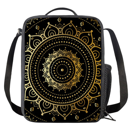 Black And Gold Mandala Print Crossbody Lunch Bag