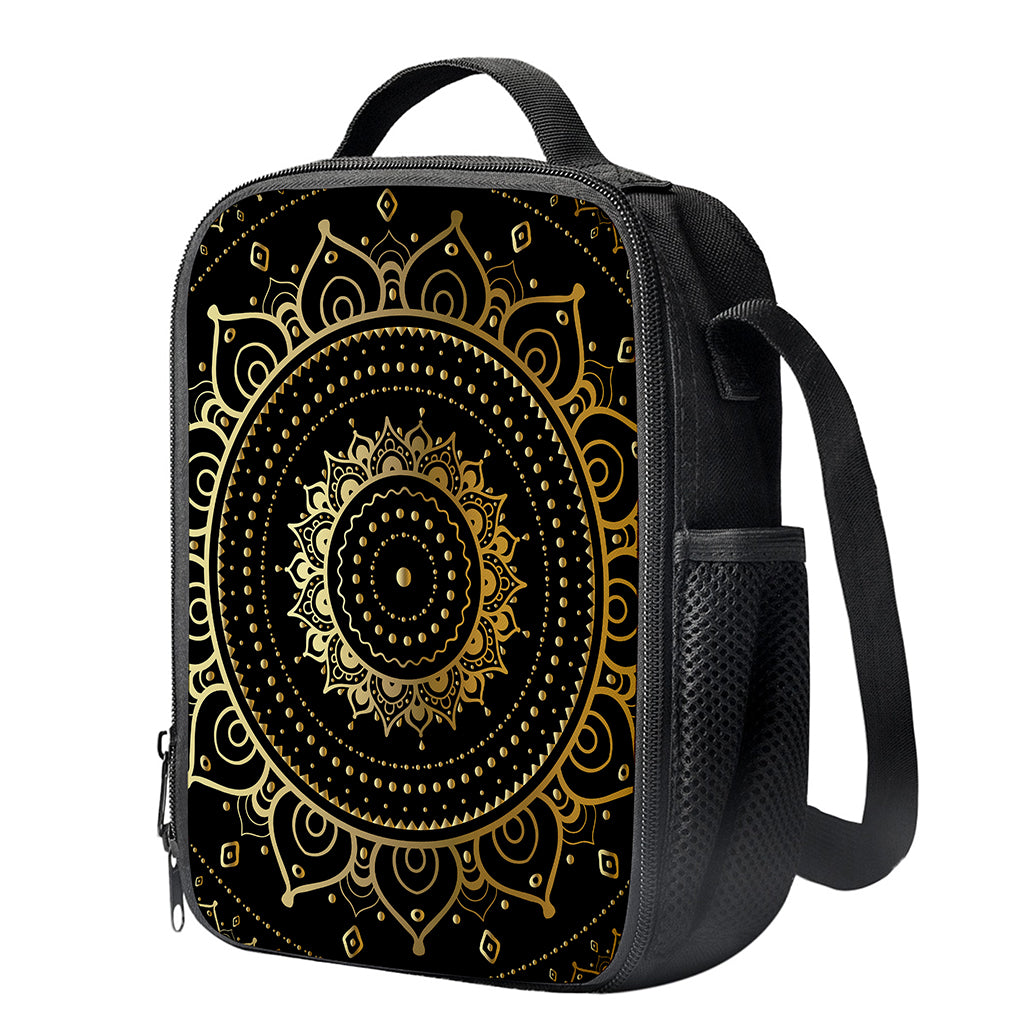 Black And Gold Mandala Print Crossbody Lunch Bag