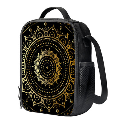 Black And Gold Mandala Print Crossbody Lunch Bag