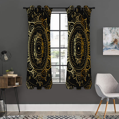 Black And Gold Mandala Print Curtain