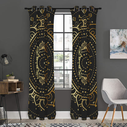 Black And Gold Mandala Print Curtain
