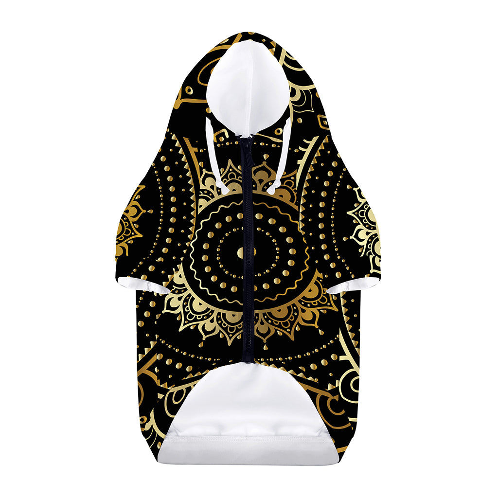 Black And Gold Mandala Print Dog Zip Up Hoodie