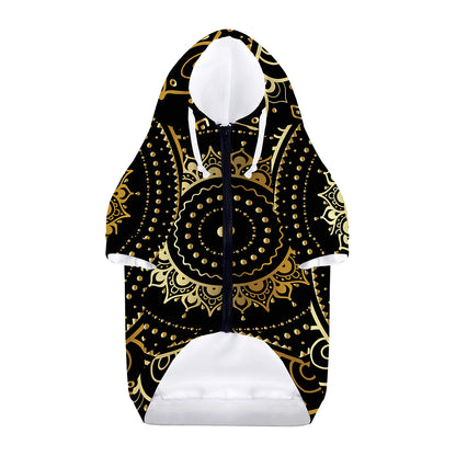 Black And Gold Mandala Print Dog Zip Up Hoodie