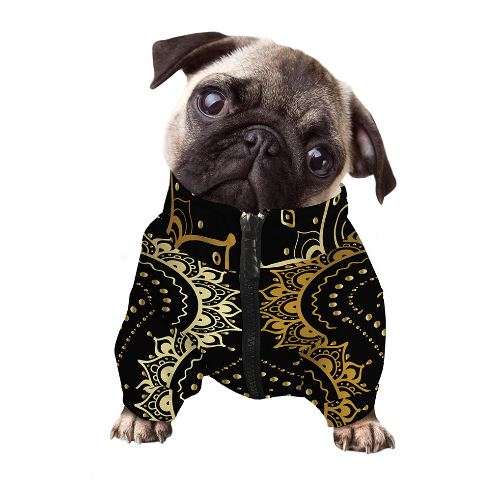 Black And Gold Mandala Print Dog Zip Up Jacket