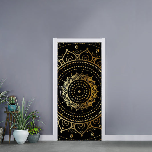 Black And Gold Mandala Print Door Sticker