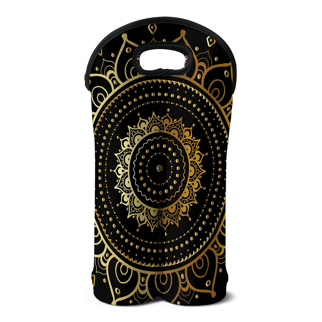 Black And Gold Mandala Print Double Neoprene Wine Tote