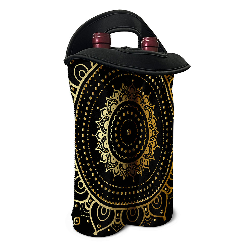 Black And Gold Mandala Print Double Neoprene Wine Tote