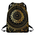 Black And Gold Mandala Print Drawstring Backpack