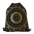 Black And Gold Mandala Print Drawstring Bag