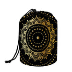 Black And Gold Mandala Print Drawstring Makeup Bag