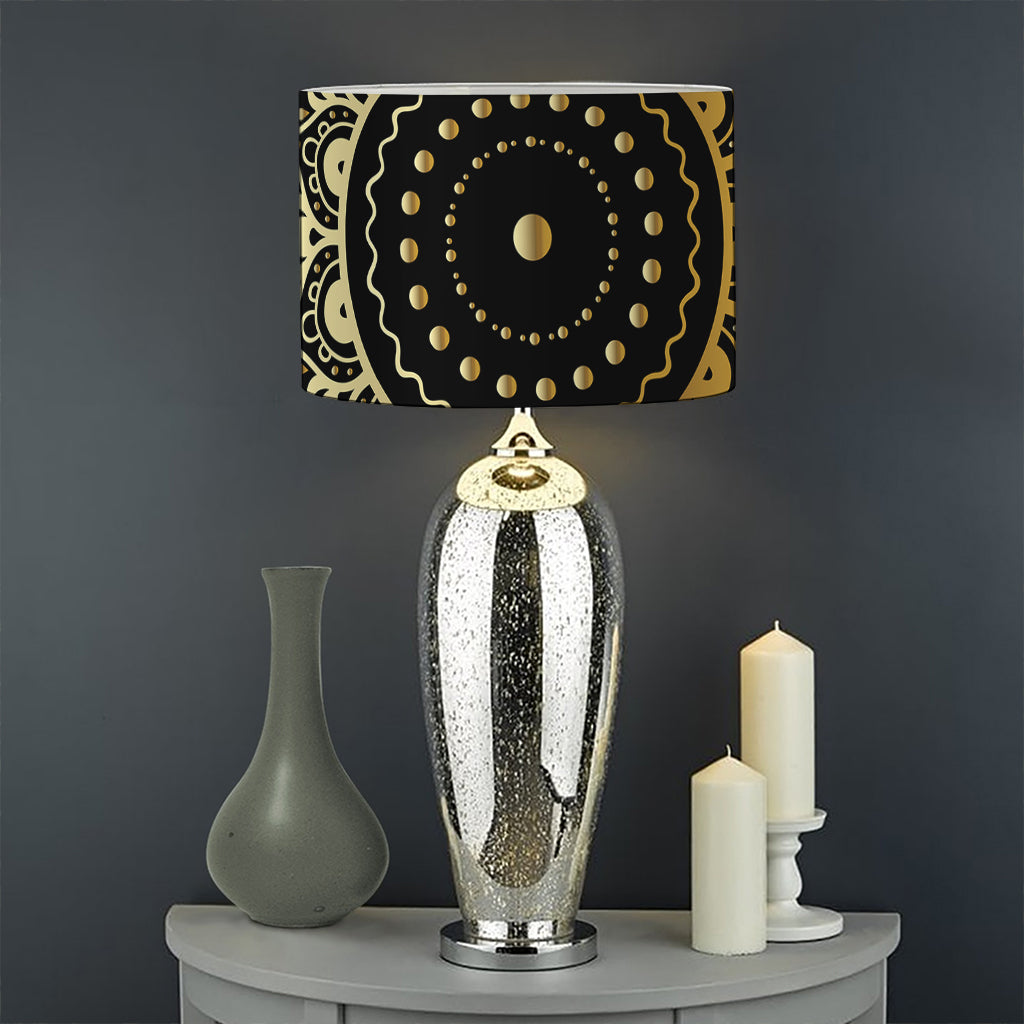 Black And Gold Mandala Print Drum Lamp Shade