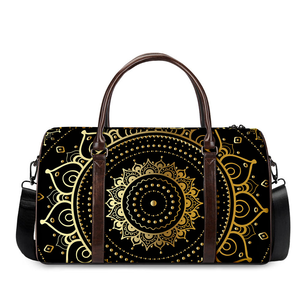 Black And Gold Mandala Print Duffle Bag