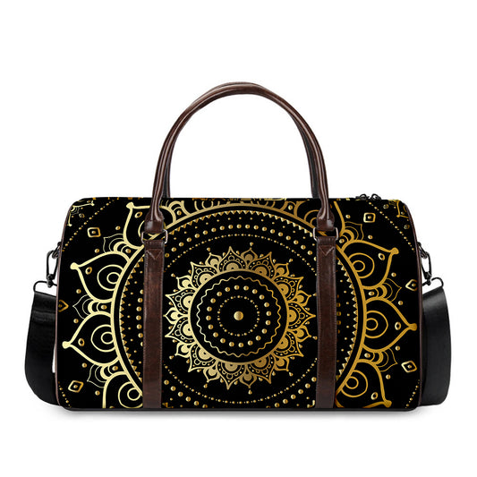 Black And Gold Mandala Print Duffle Bag
