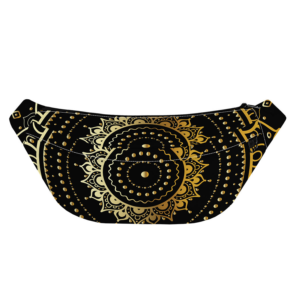 Black And Gold Mandala Print Fanny Pack