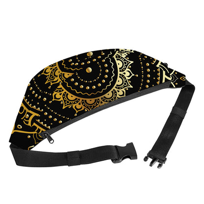 Black And Gold Mandala Print Fanny Pack