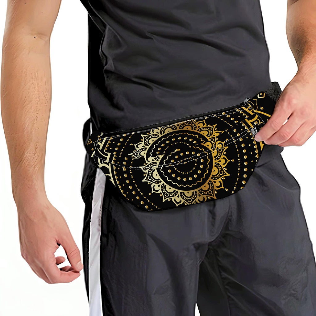 Black And Gold Mandala Print Fanny Pack