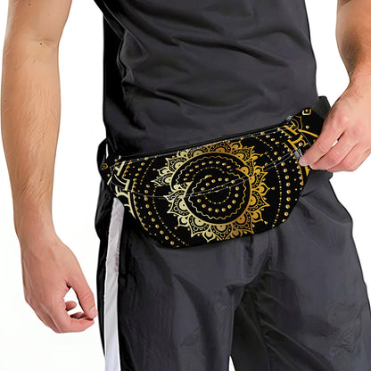 Black And Gold Mandala Print Fanny Pack