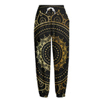Black And Gold Mandala Print Fleece Lined Knit Pants