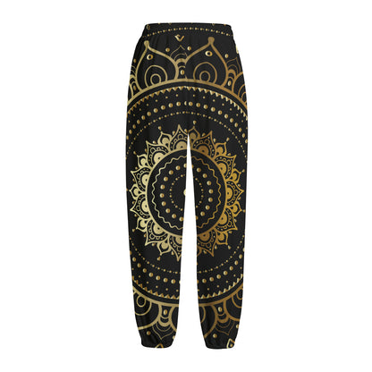 Black And Gold Mandala Print Fleece Lined Knit Pants