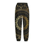 Black And Gold Mandala Print Fleece Lined Knit Pants
