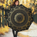 Black And Gold Mandala Print Foldable Umbrella