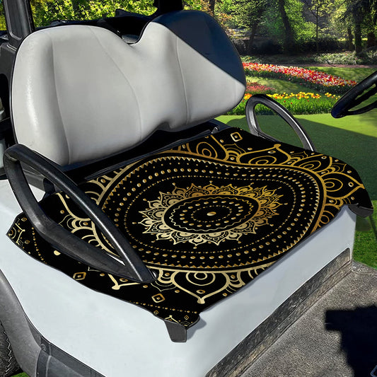 Black And Gold Mandala Print Golf Cart Seat Cover